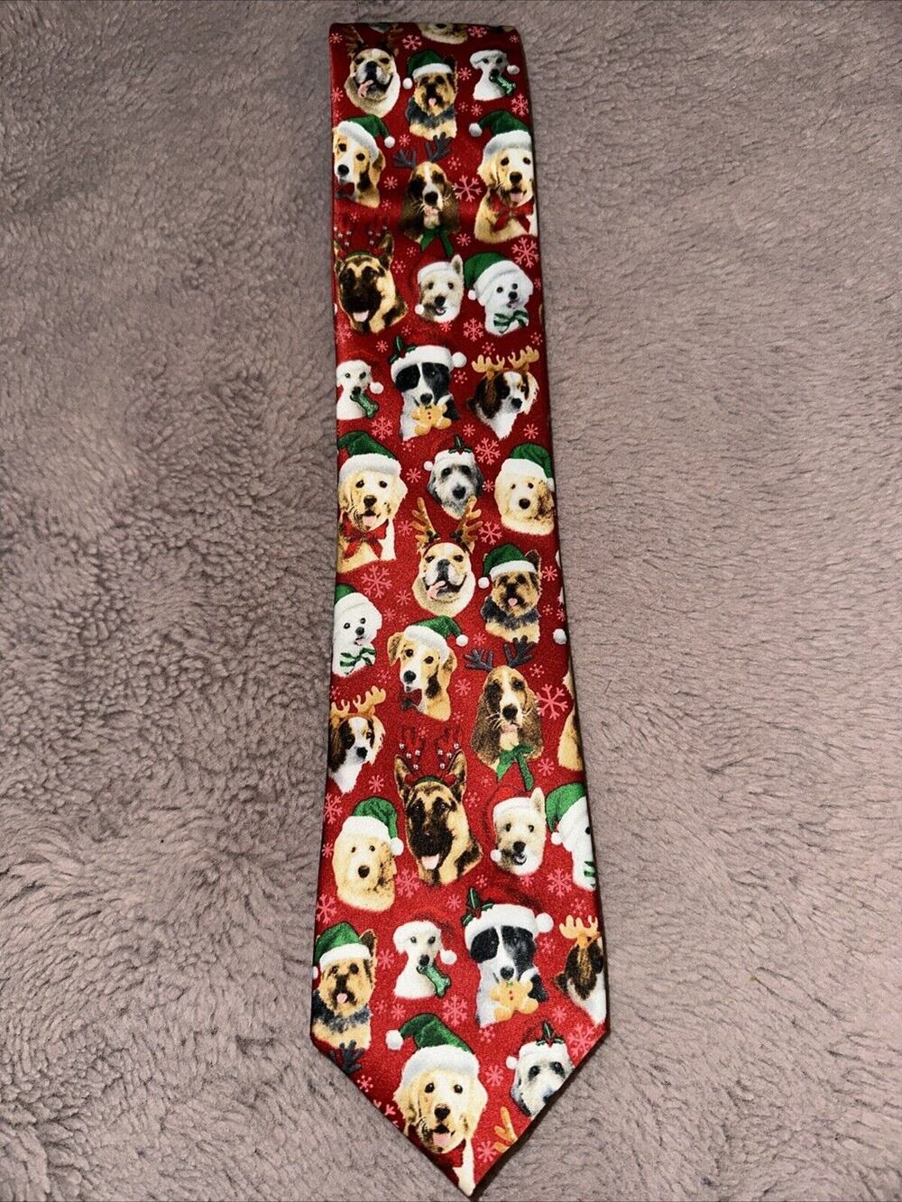 Festive Christmas Santa Dogs Men's Necktie by Noel Dog Pattern Holiday